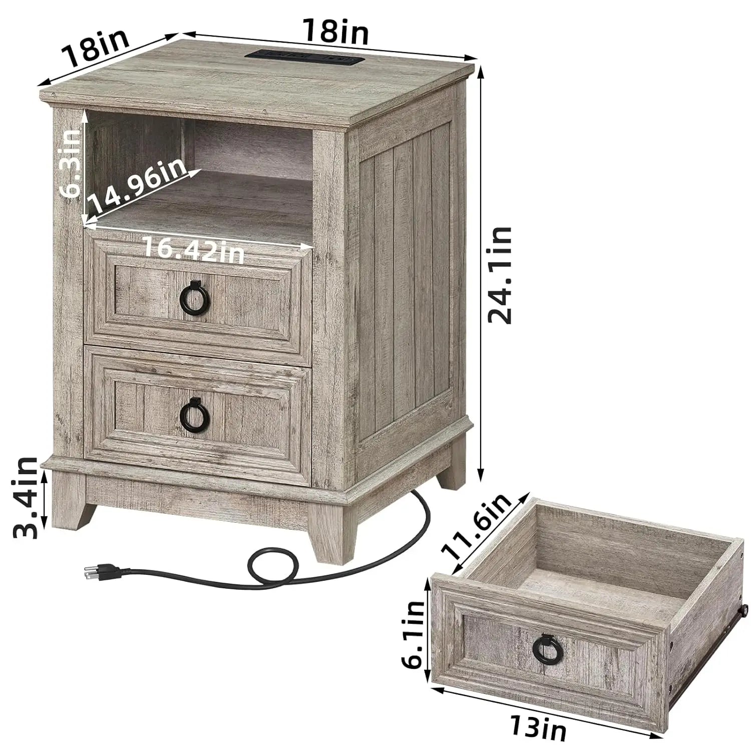18" Farmhouse Nightstand