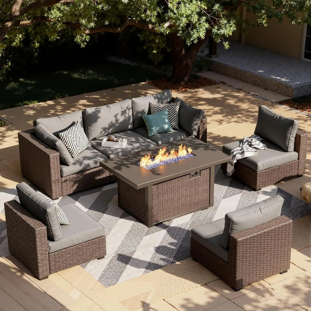 7-Pieces Patio Furniture Set With Firepit Table