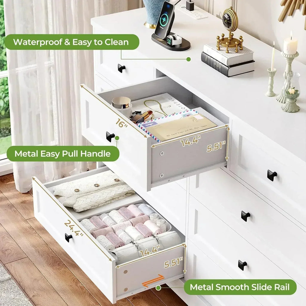 White Farmhouse Bedroom Dresser, 51.2"
