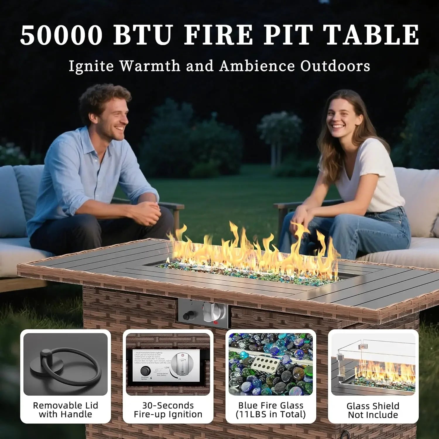8 Pc Furniture Set with Fire Pit Table
