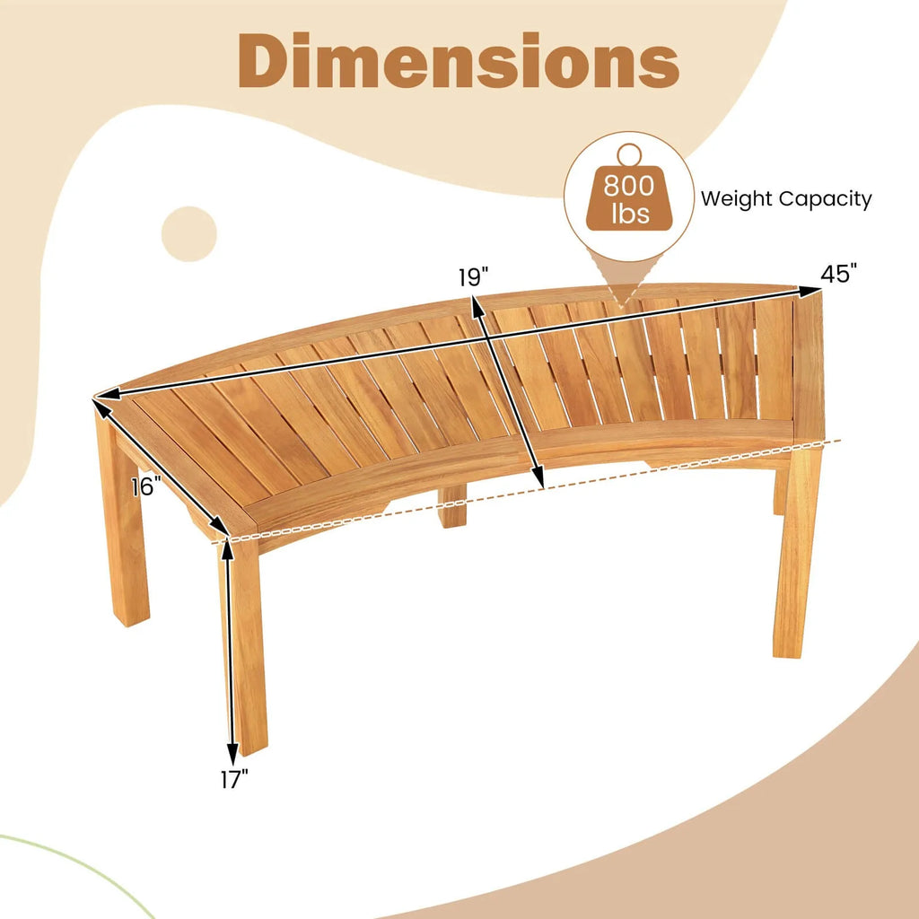 Outdoor Curved Bench w/Slatted Seat