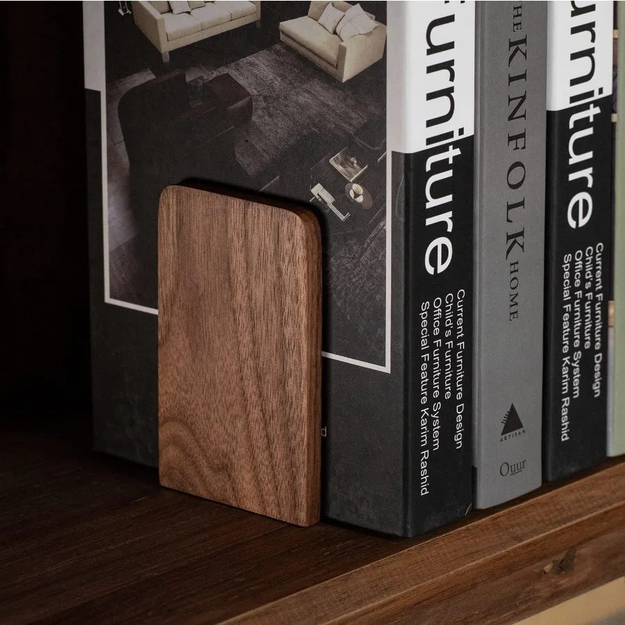 Non-slip heavy duty wooden bookends