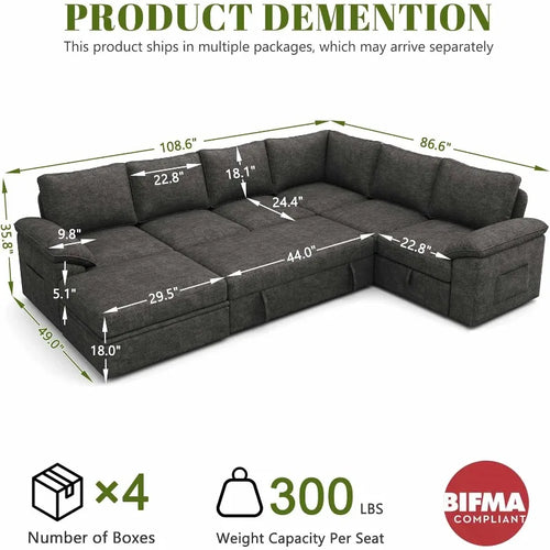 108 Inch Sectional Sleeper Sofa