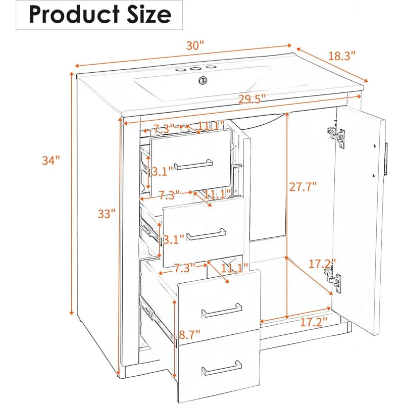 30'' Wood with Ceramic Sink Vanity Set
