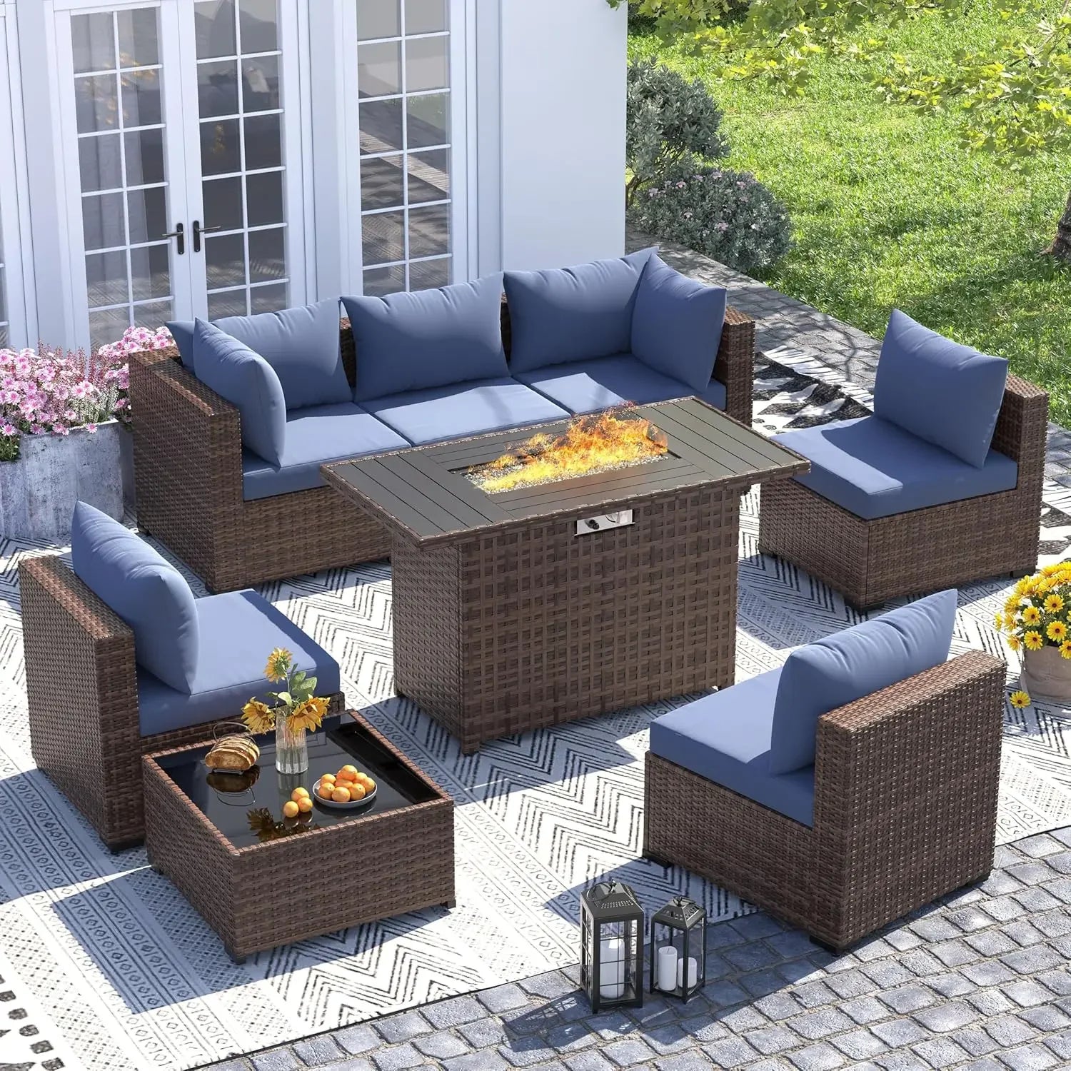 8 Pc Furniture Set with Fire Pit Table