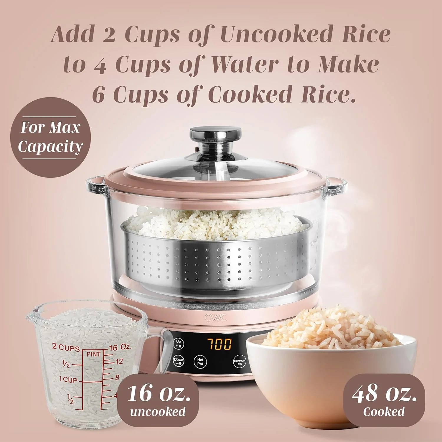 Glass Low Carb 6 Cup Rice Cooker