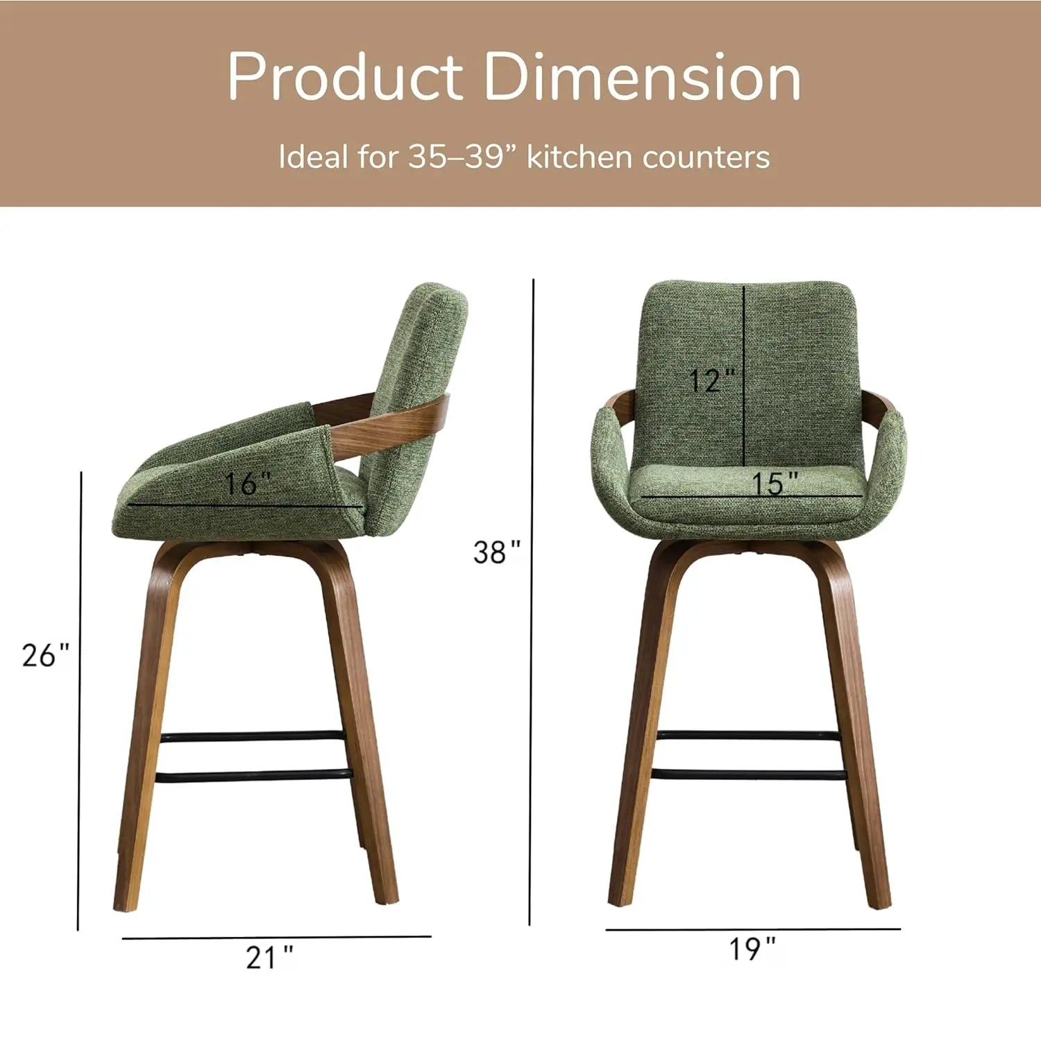 26" Counter Height Swivel Bar Stools Set of 2
