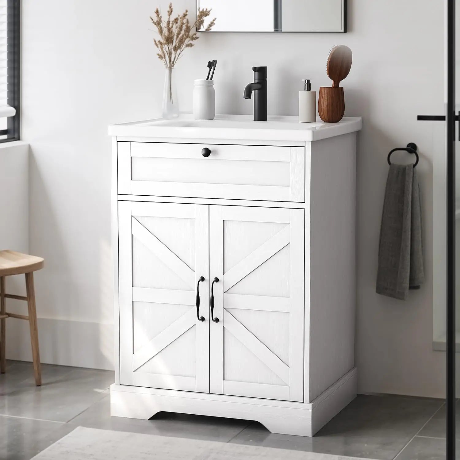 23.6" Rustic Vanity with Ceramic Basin