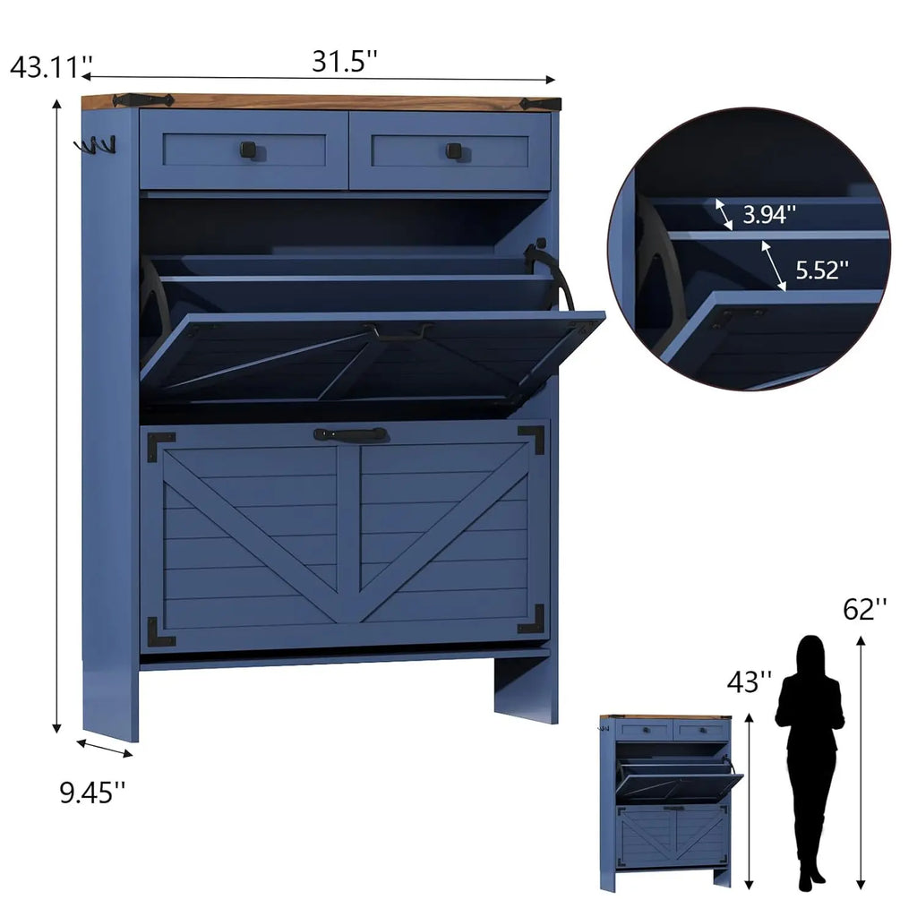 Shoe Cabinet with 2 Flip Drawers and Deodorizing Function