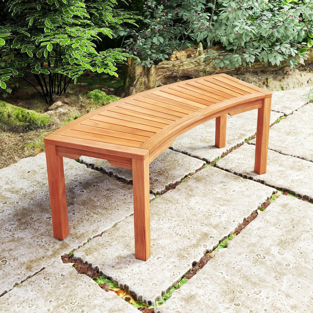 Outdoor Curved Bench w/Slatted Seat
