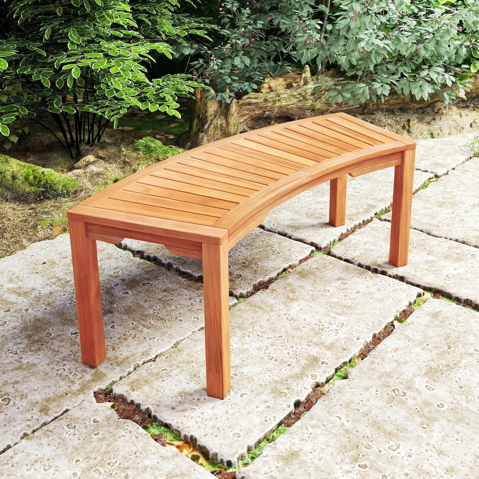 Outdoor Curved Bench w/Slatted Seat