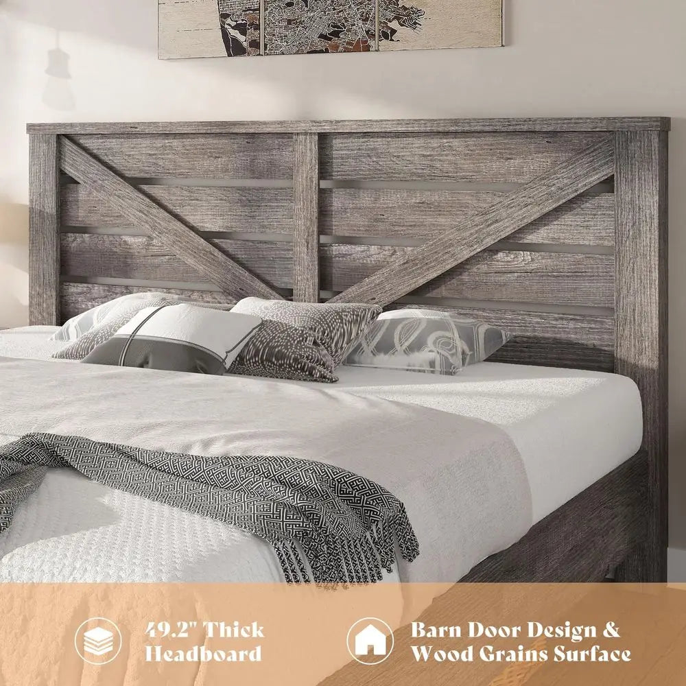 Queen Size Bed Frame with 49.2 Barn Door Headboard