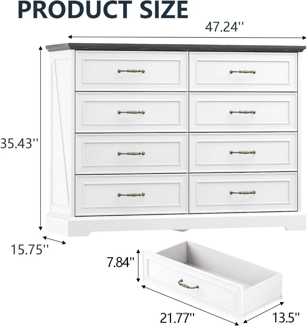 8 Drawer Farmhouse Dresser, 47" Wide