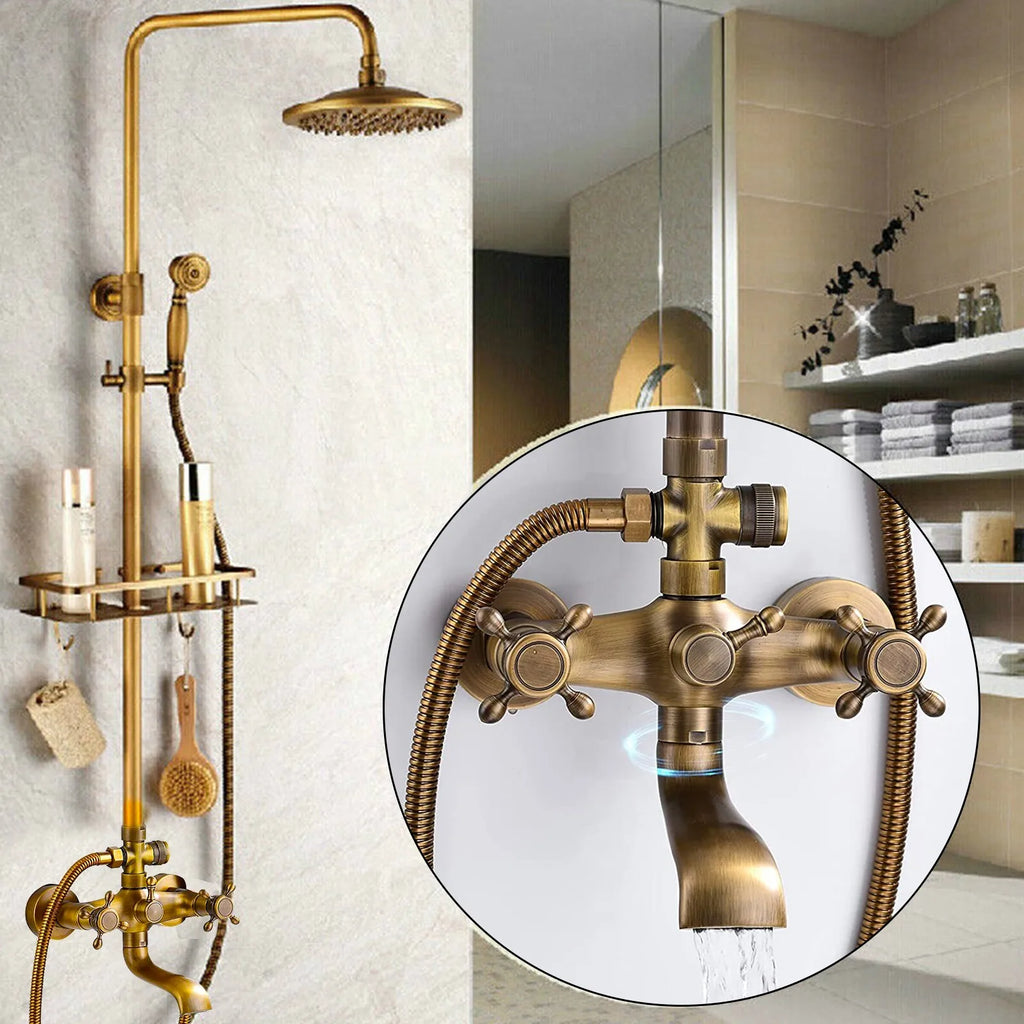 Antique Brass Bathroom Rain Shower System