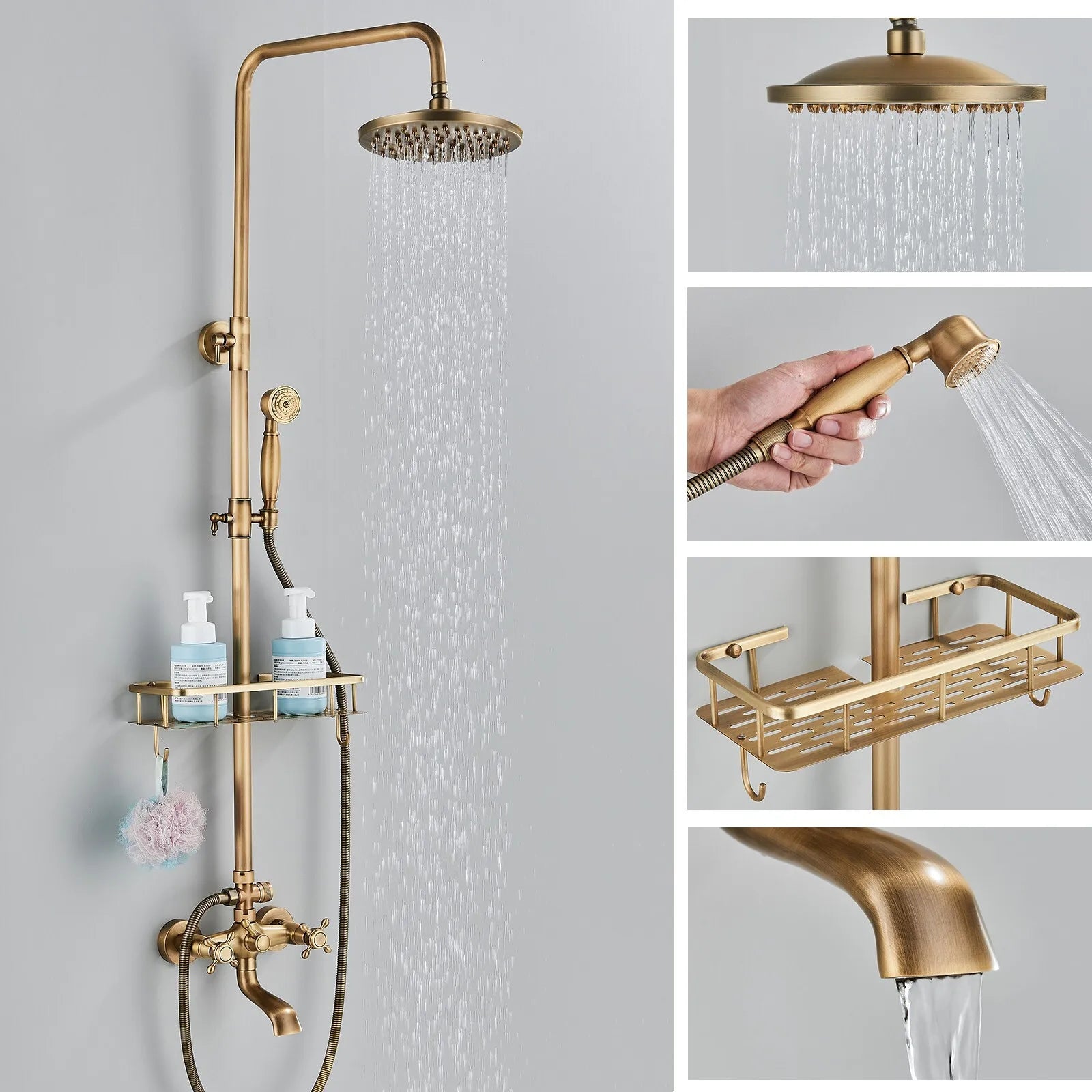 Antique Brass Bathroom Rain Shower System