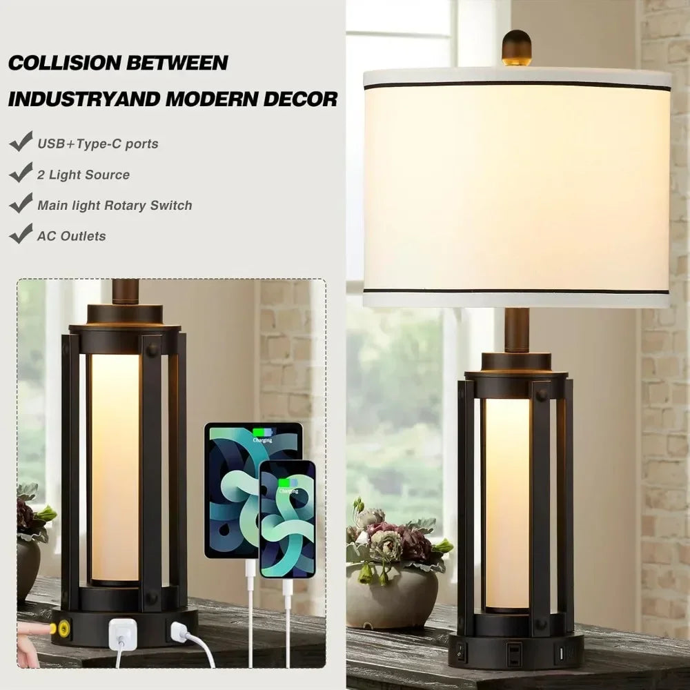 Table Lamps With USB Charging Ports & AC Outlet, set of 2.