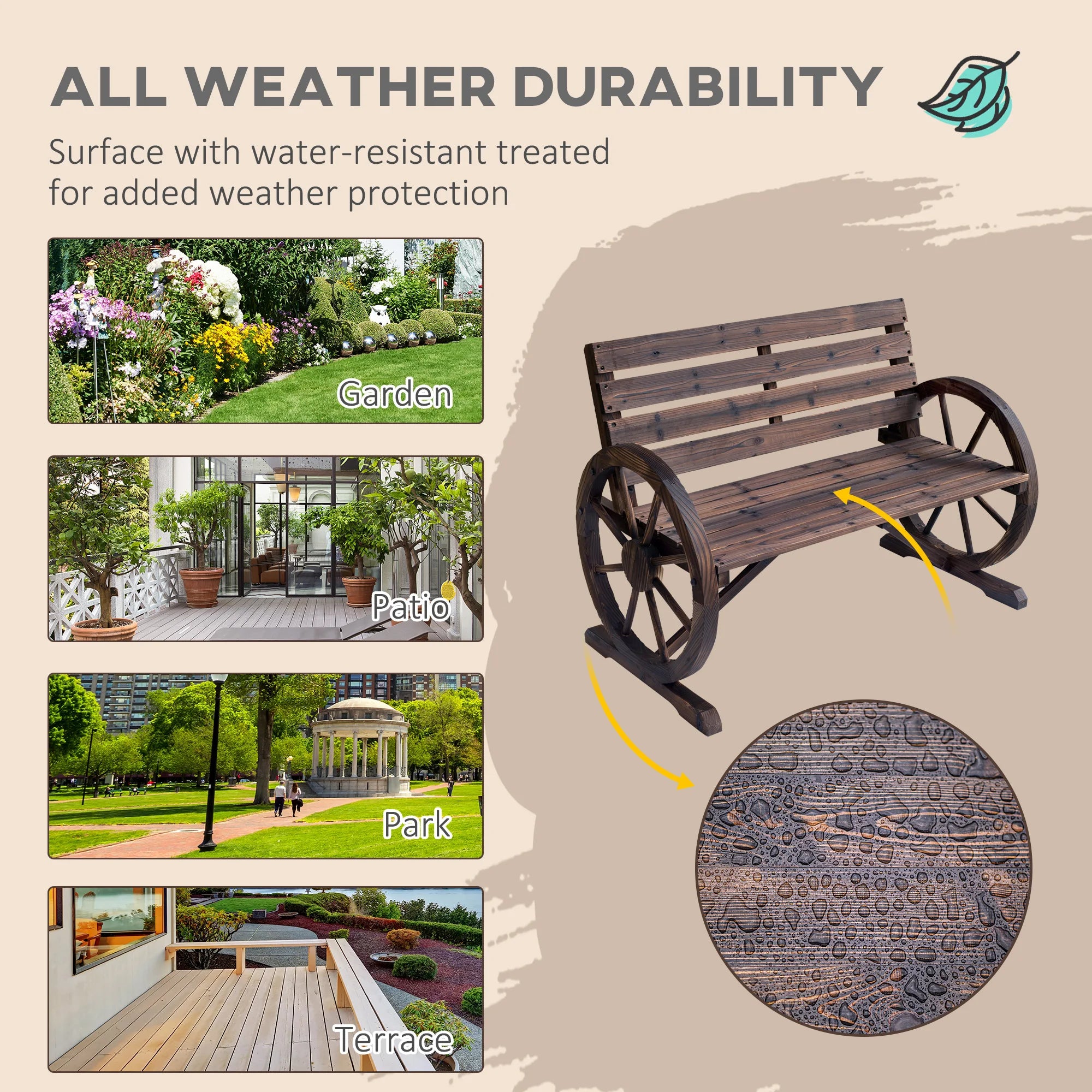 Wooden Wagon Wheel Bench