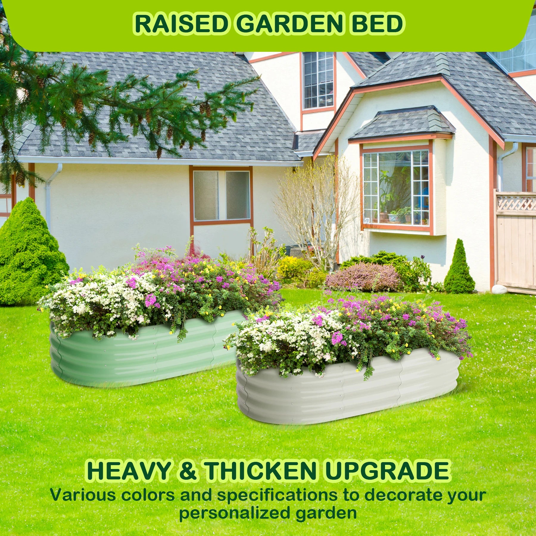 2 Pcs 4.5x2x1ft Oval Raised Garden Bed