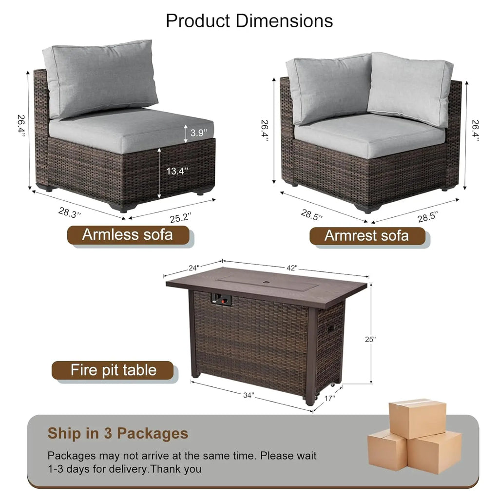 7-Pieces Patio Furniture Set With Firepit Table