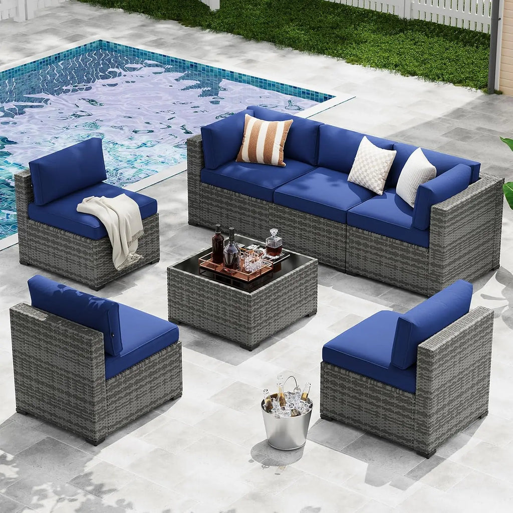 7-Piece Wicker Rattan Patio Furniture Set