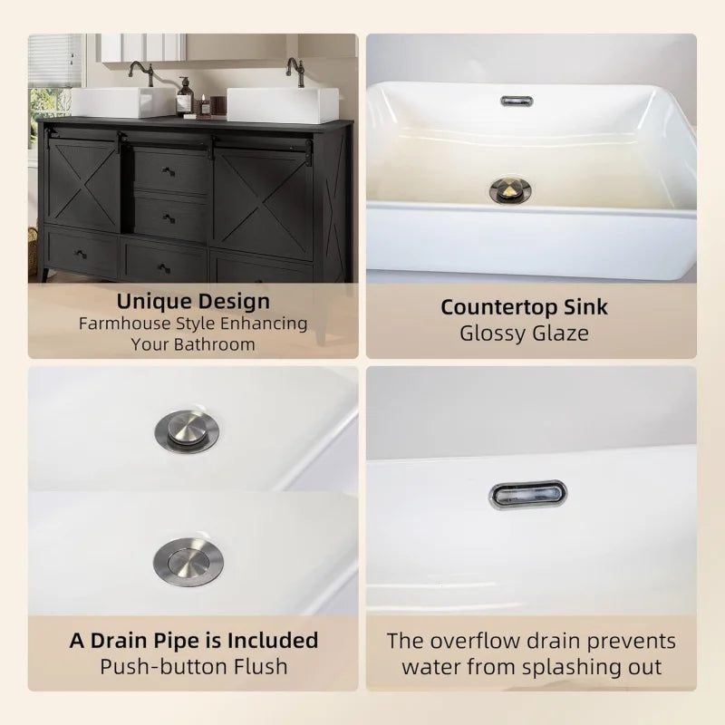 60" Bathroom Vanity with Double Ceramic Sink