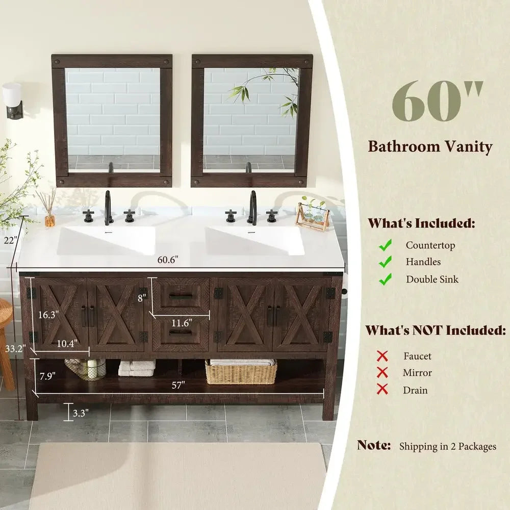 60" Farmhouse Bathroom Vanity with Double Sink