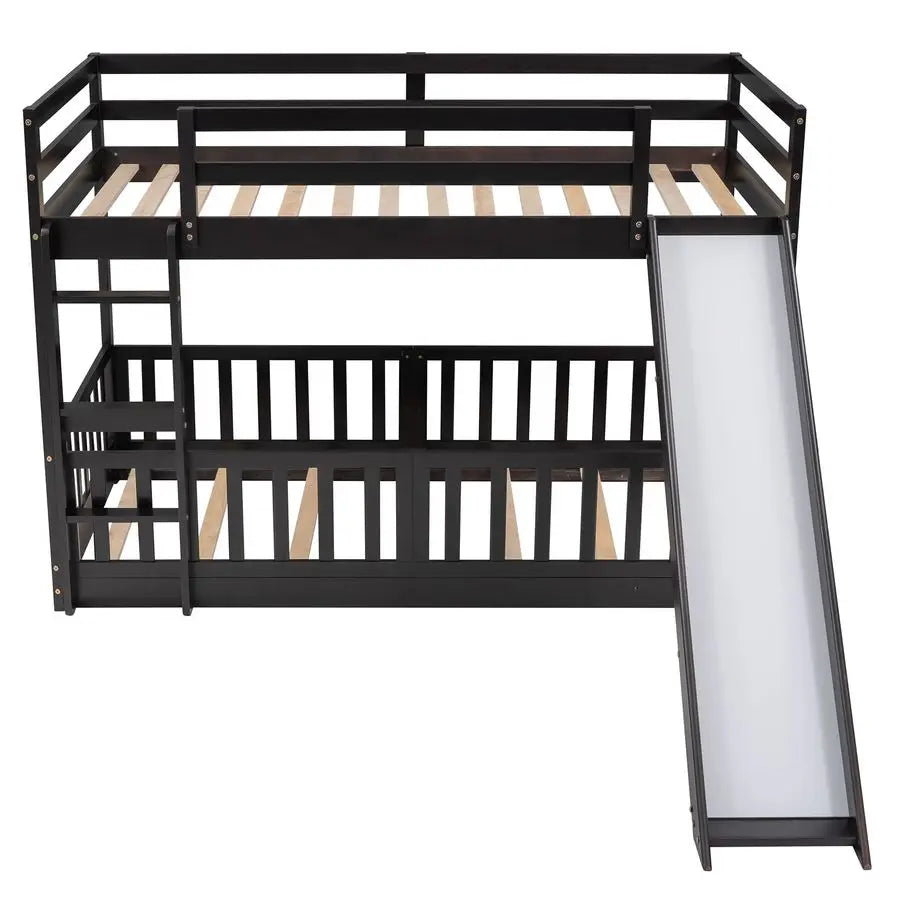 Wooden Twin Over Twin Bunk Bed with Ladder and Slide