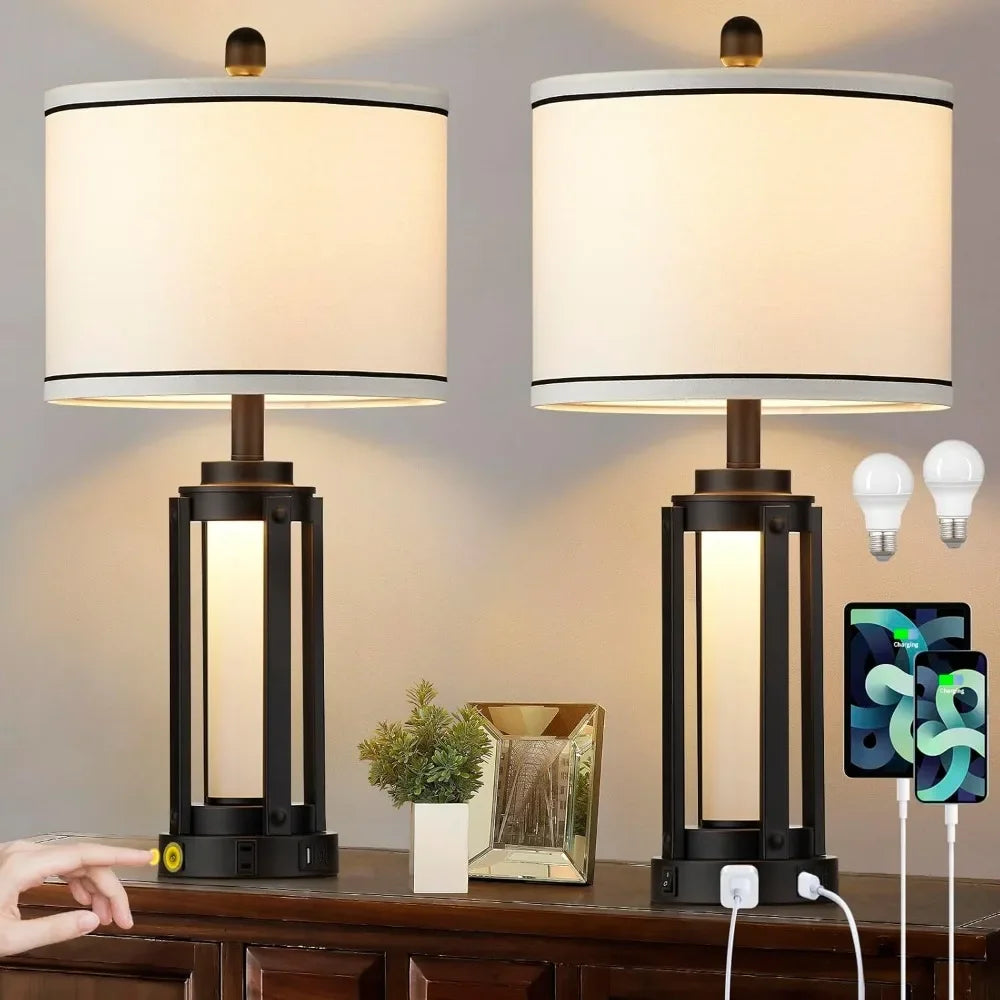 Table Lamps With USB Charging Ports & AC Outlet, set of 2.