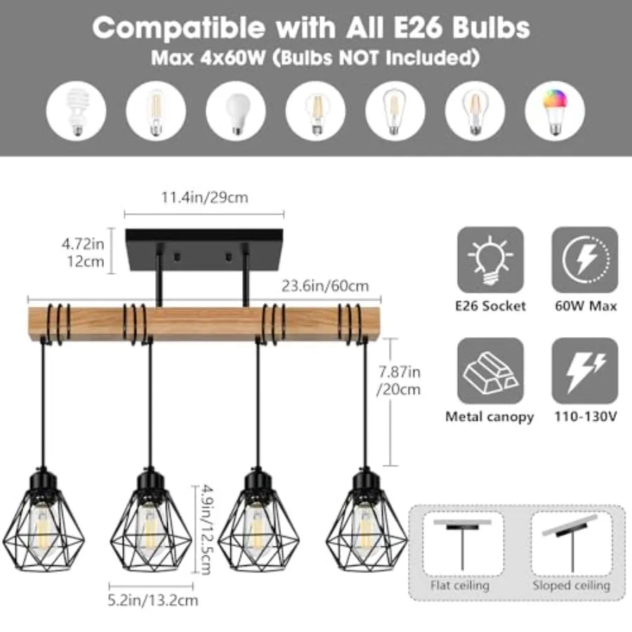 Farmhouse Wood Kitchen Pendant Light