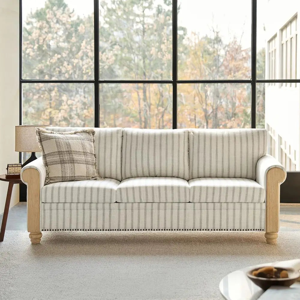 81" Farmhouse Couch with Stripe Pattern