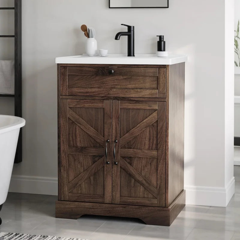 23.6" Rustic Vanity with Ceramic Basin