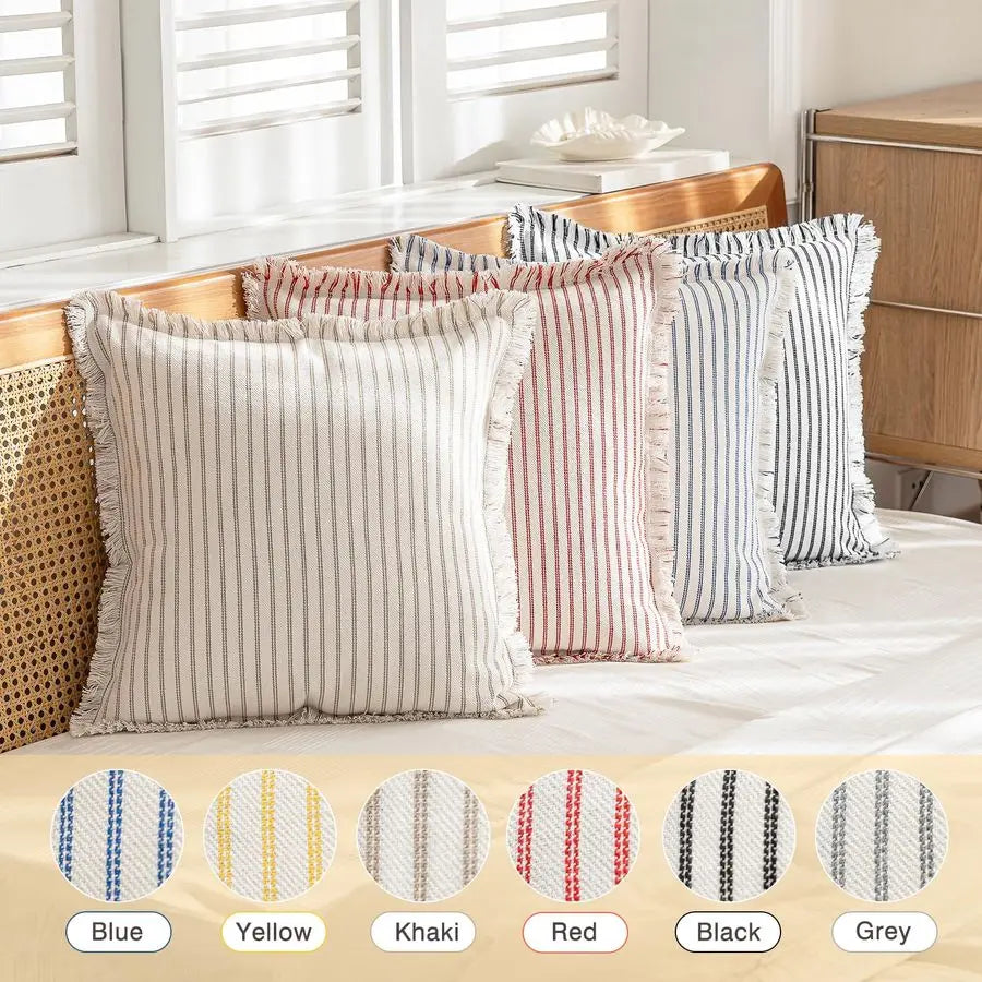 Pillow Covers 26x26 Set of 2 Striped, Fringed