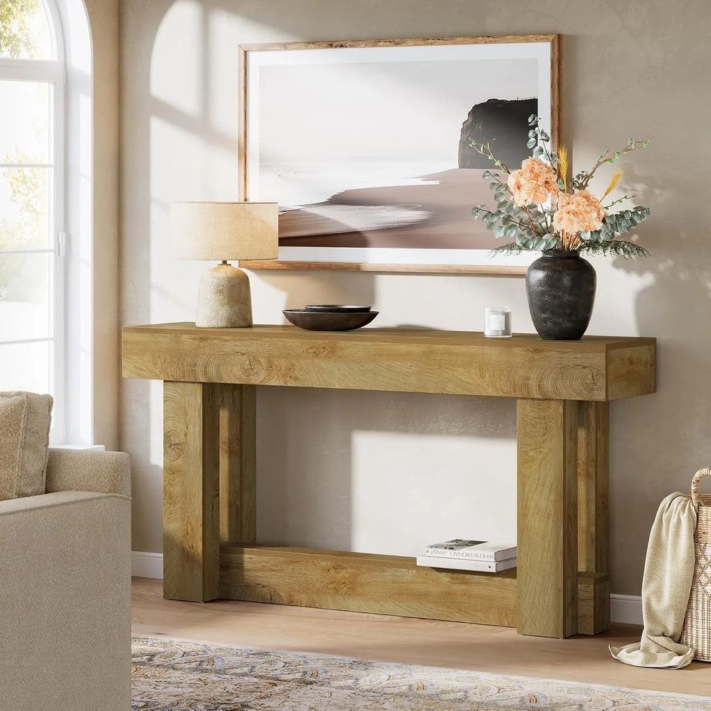 63-Inch 2-Tier Wood Console Table