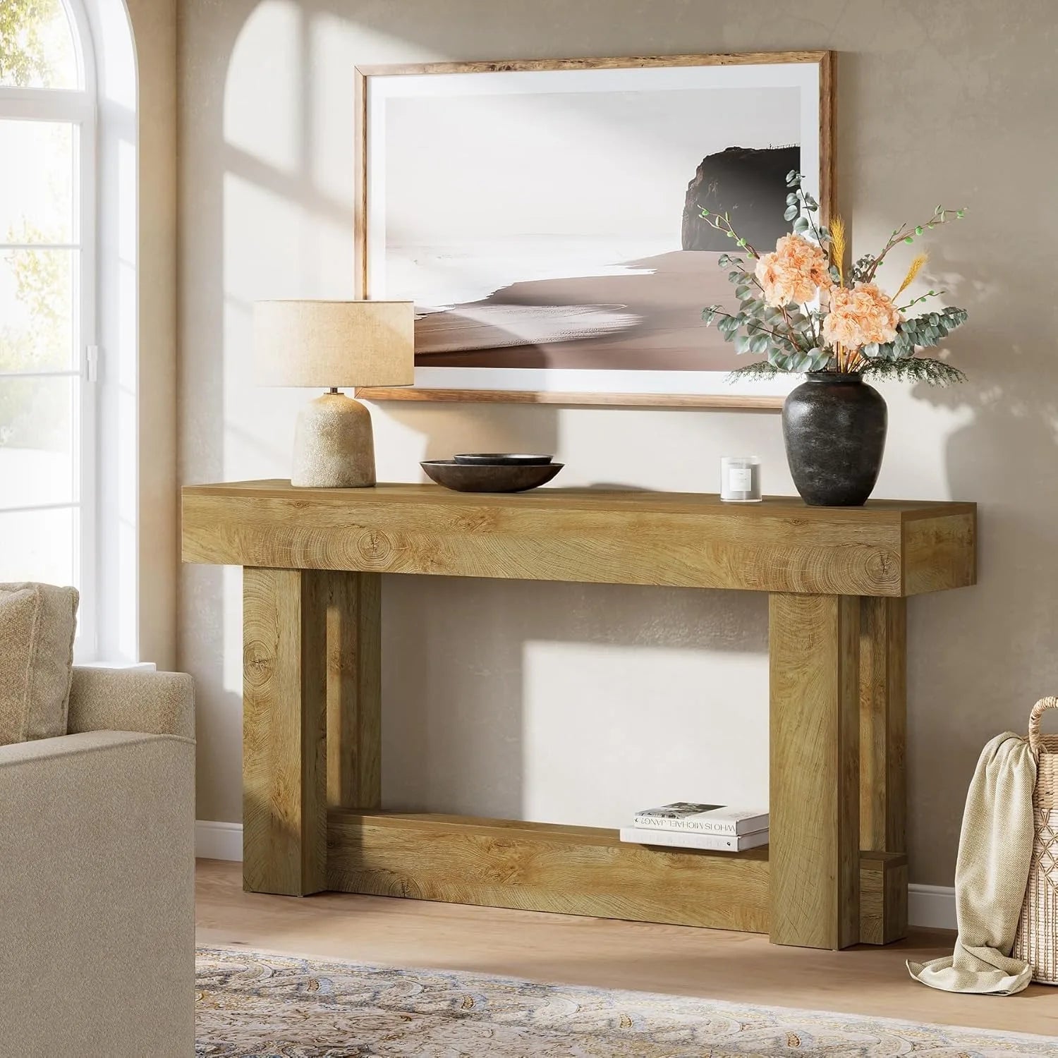 63-Inch 2-Tier Wood Console Table