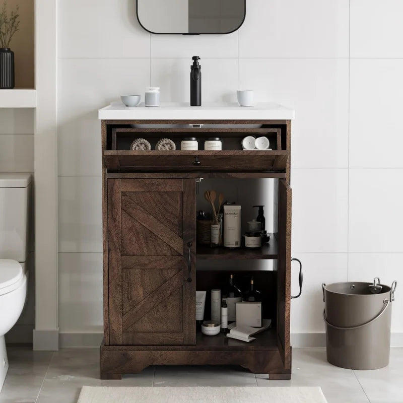 23.6" Rustic Vanity with Ceramic Basin