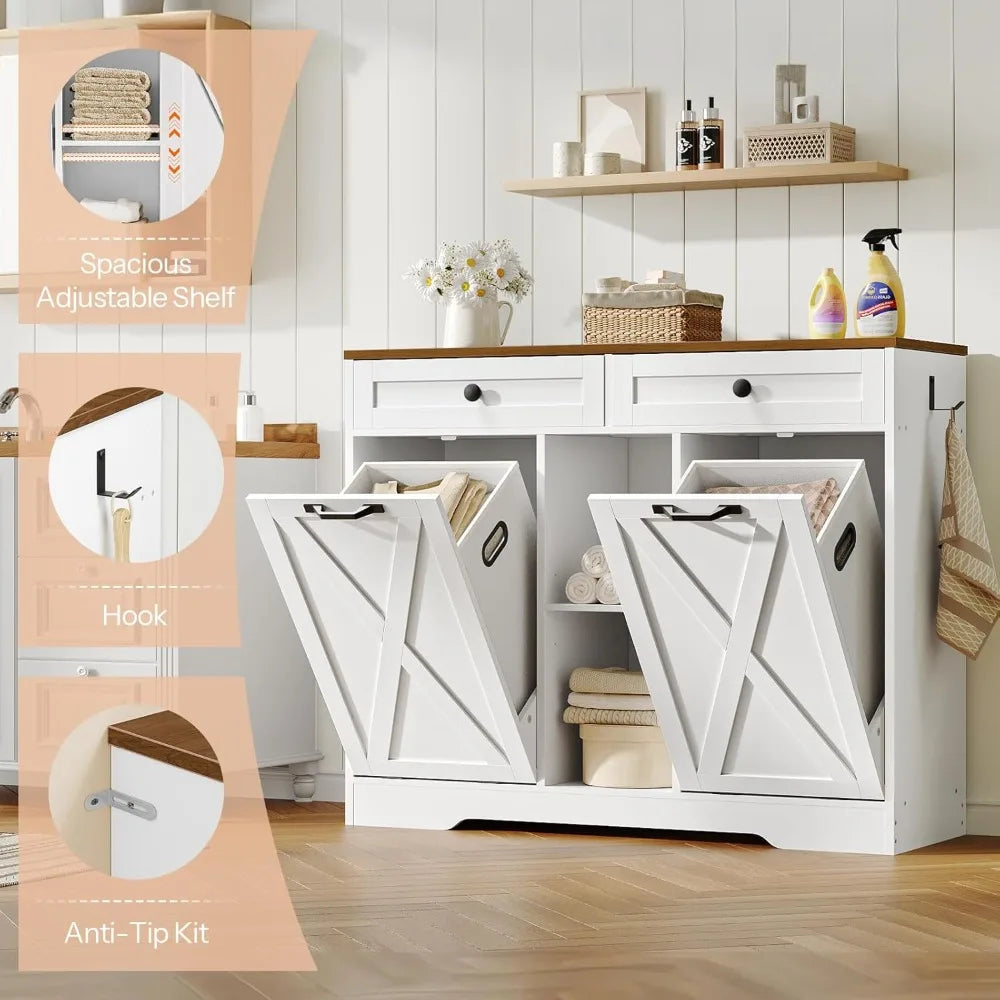Double Tilt-Out Laundry Hamper / Trash Cabinet