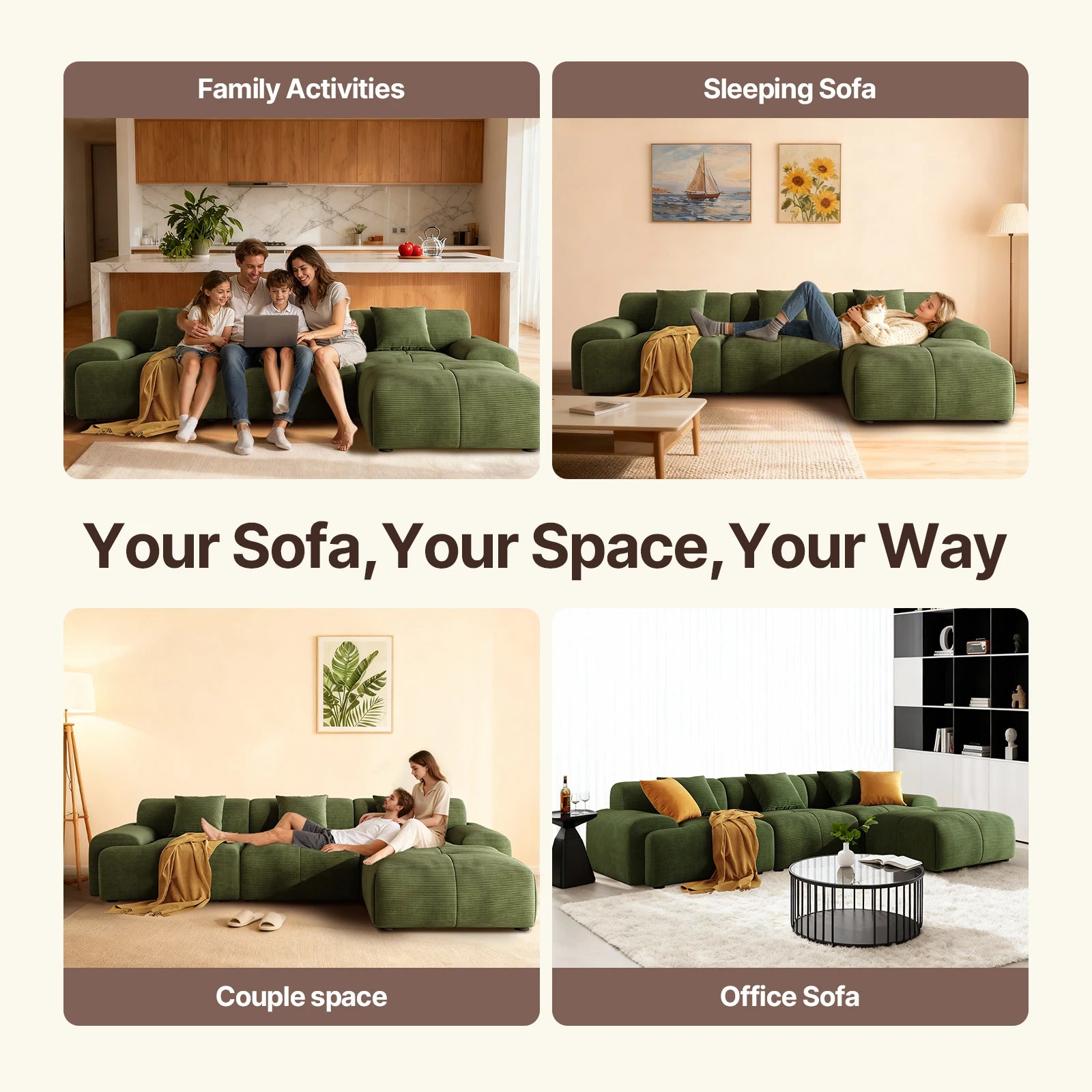113" Modern L-Shaped Modular Sectional Sofa