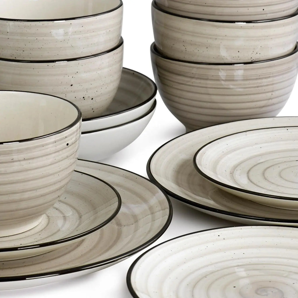 24-Piece Stoneware Dinnerware Set in Cream