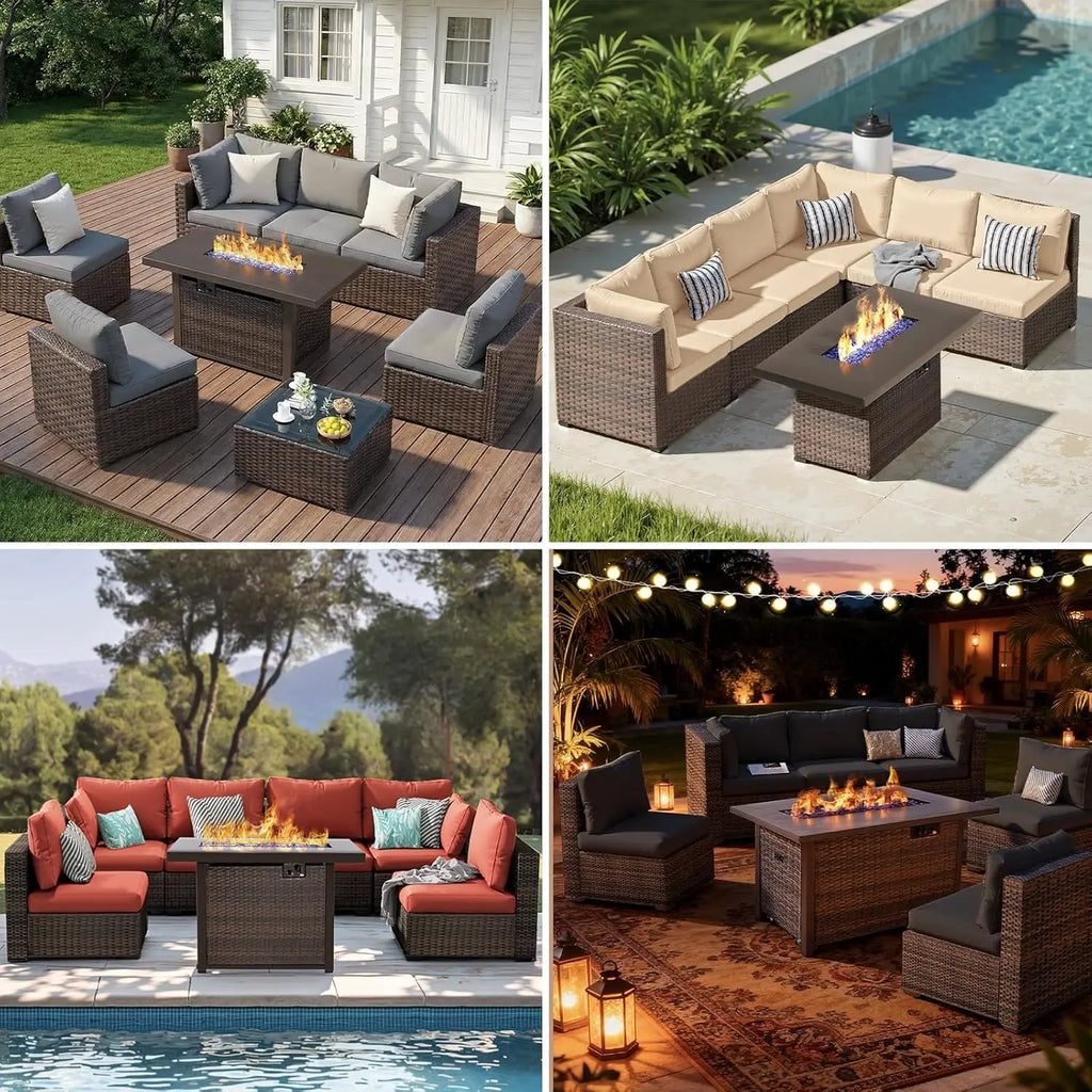 7-Pieces Patio Furniture Set With Firepit Table