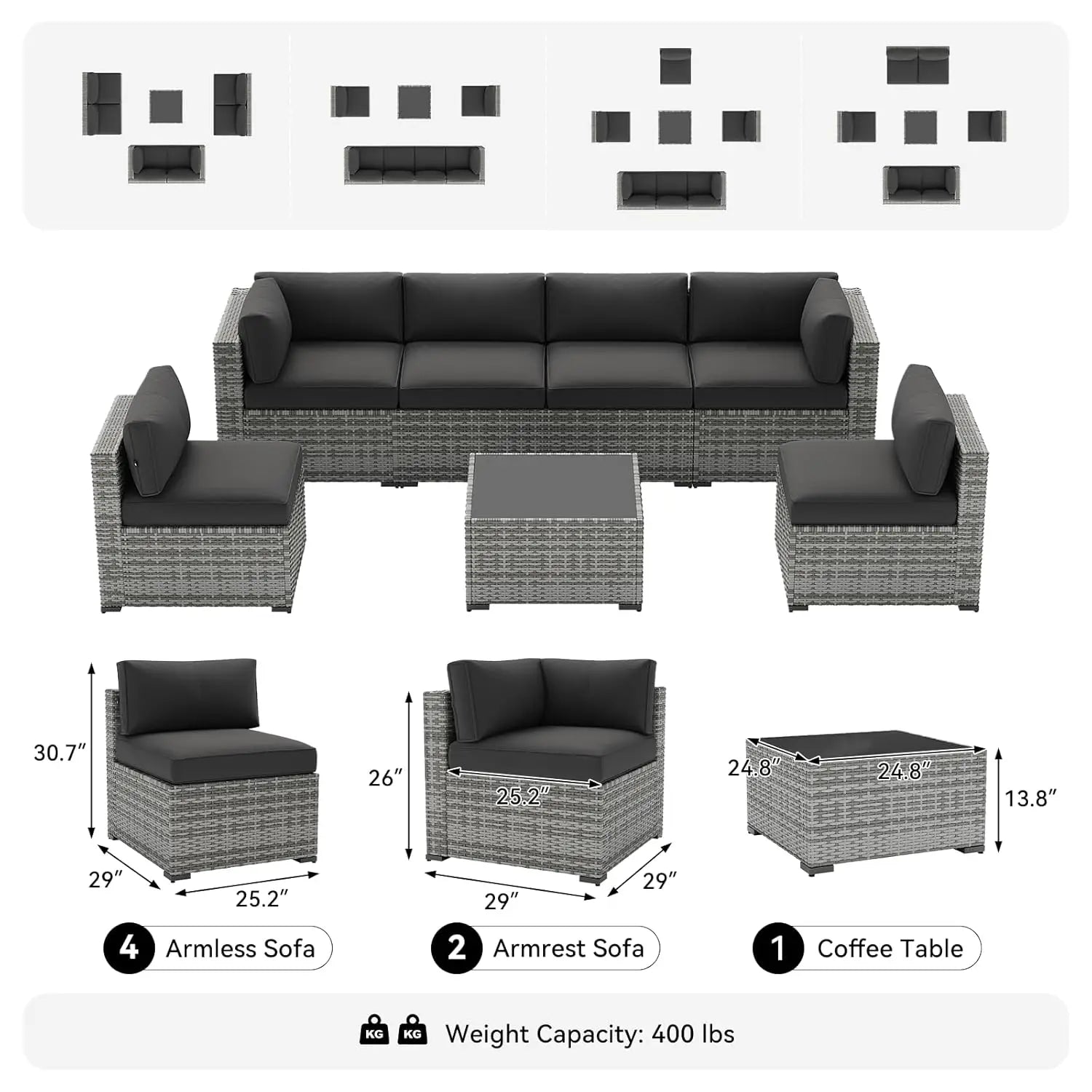 7-Piece Wicker Rattan Patio Furniture Set