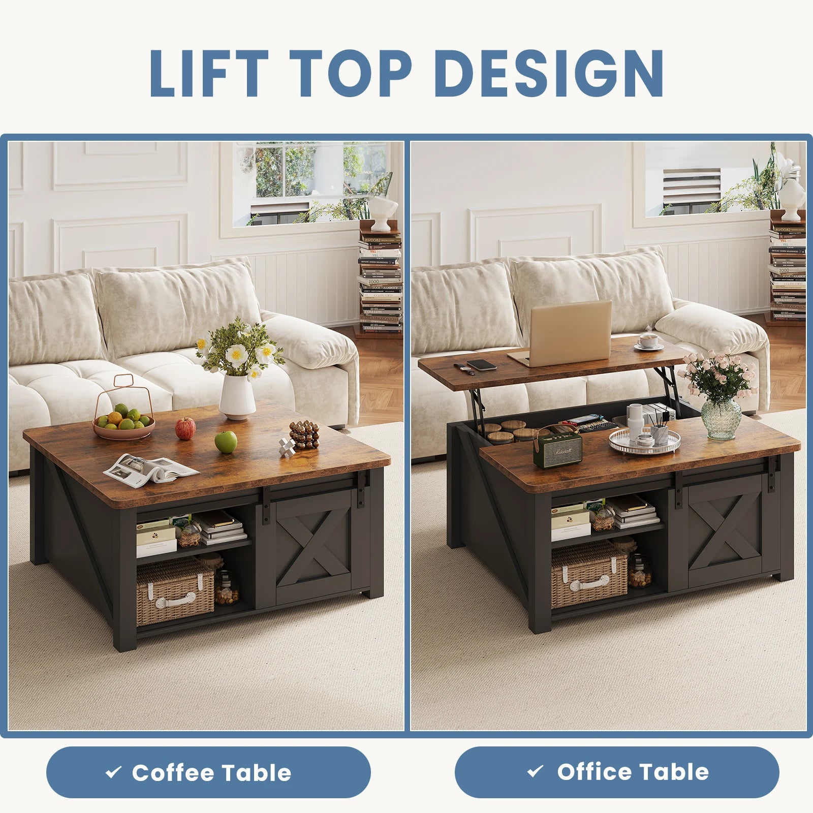 31.5" Wood Lift Top Coffee Table