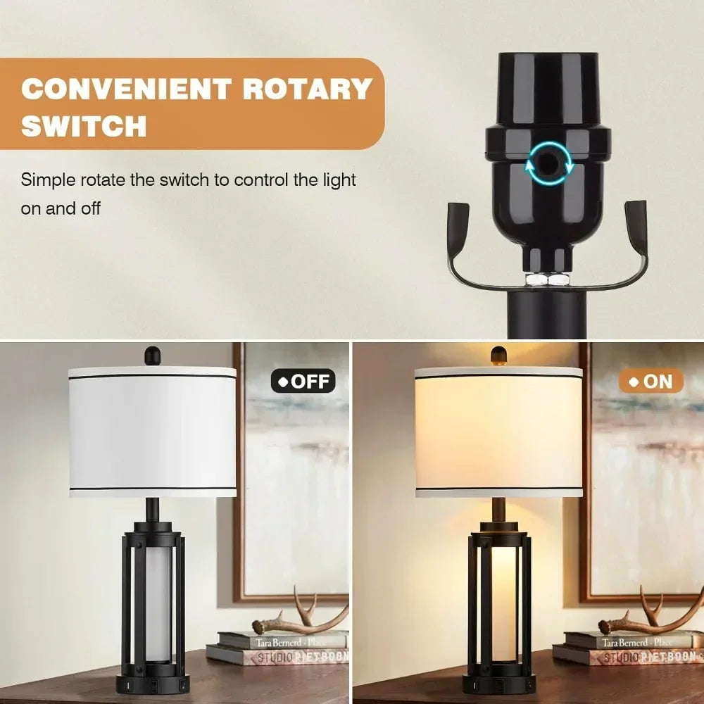 Table Lamps With USB Charging Ports & AC Outlet, set of 2.