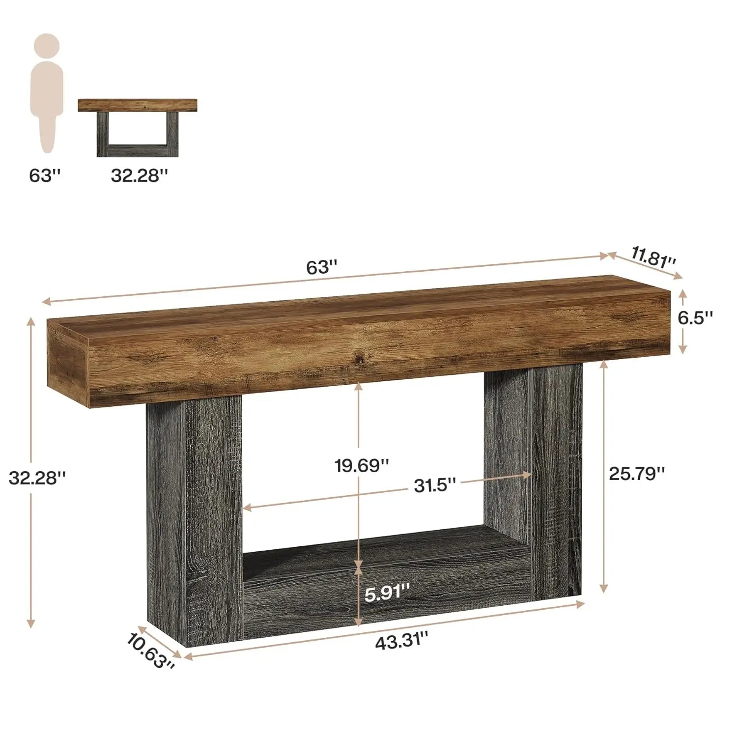 63" Farmhouse Console Table