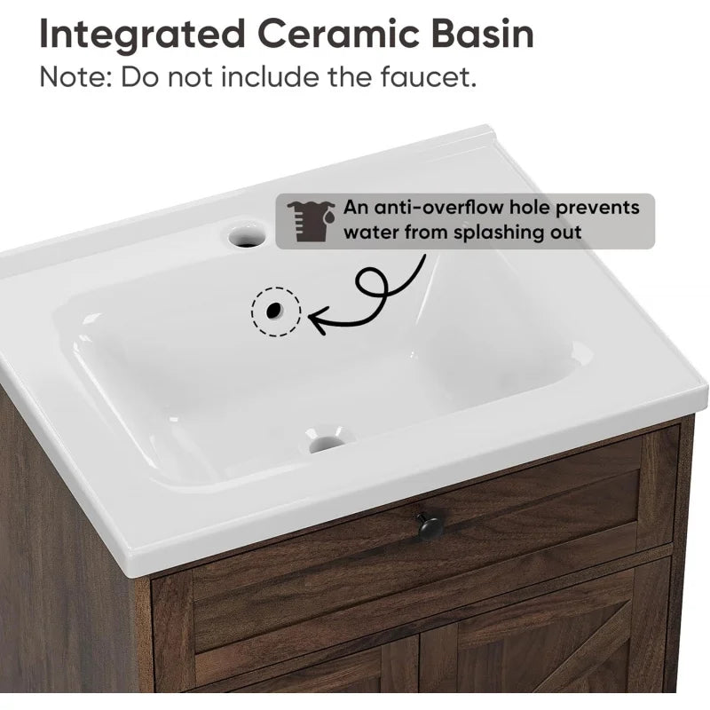 23.6" Rustic Vanity with Ceramic Basin