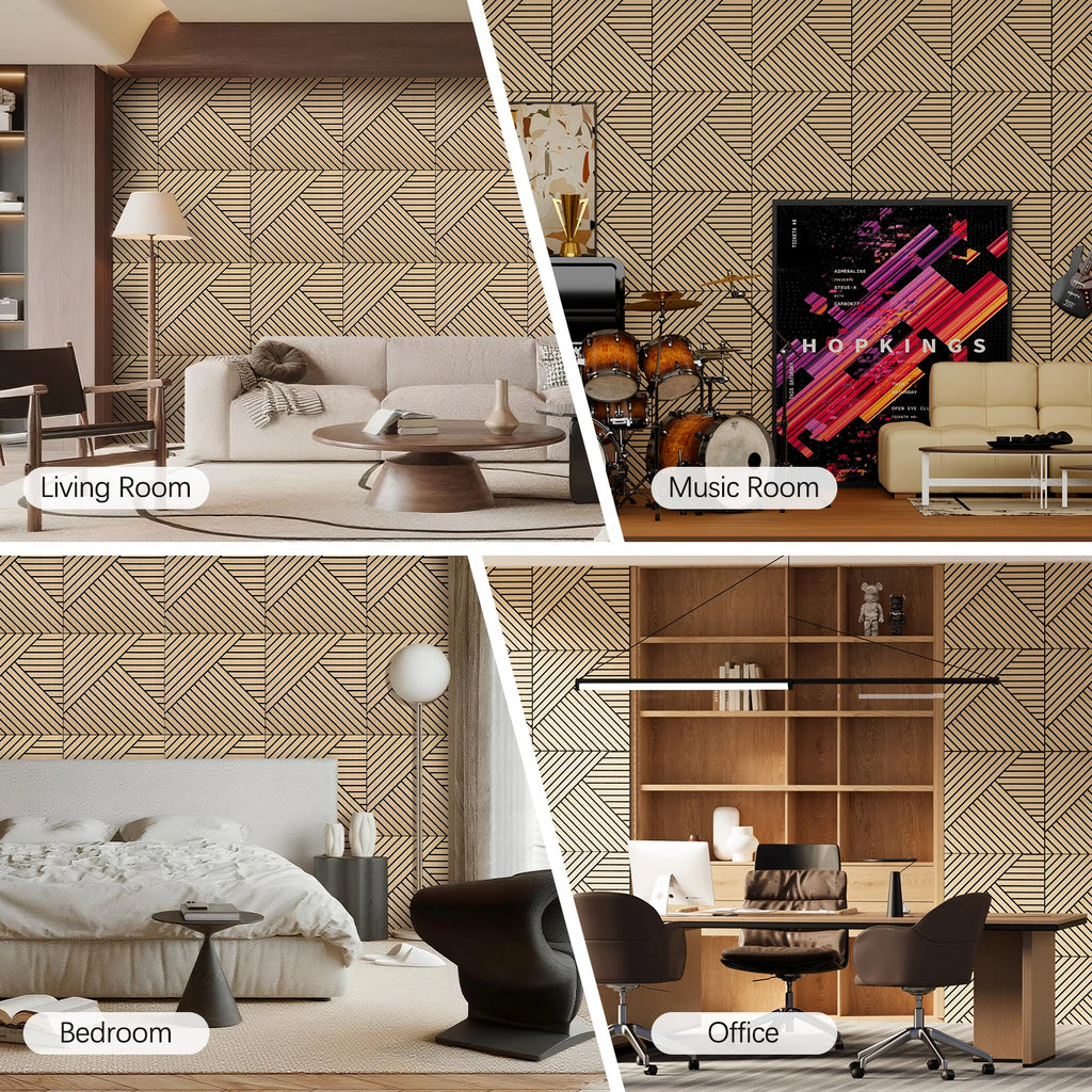 4 Packs Acoustic 3D Wood Slat Wall Panels