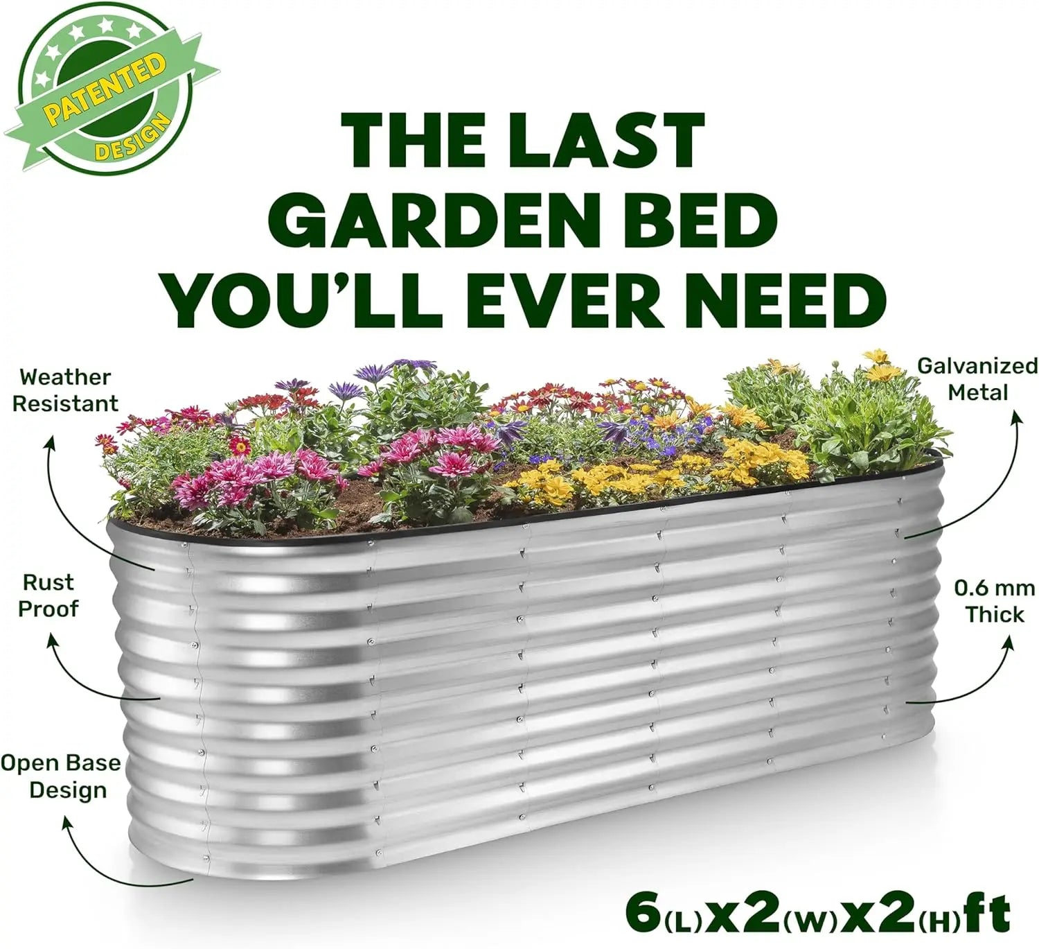 6x2x2ft Galvanized Raised Garden Bed