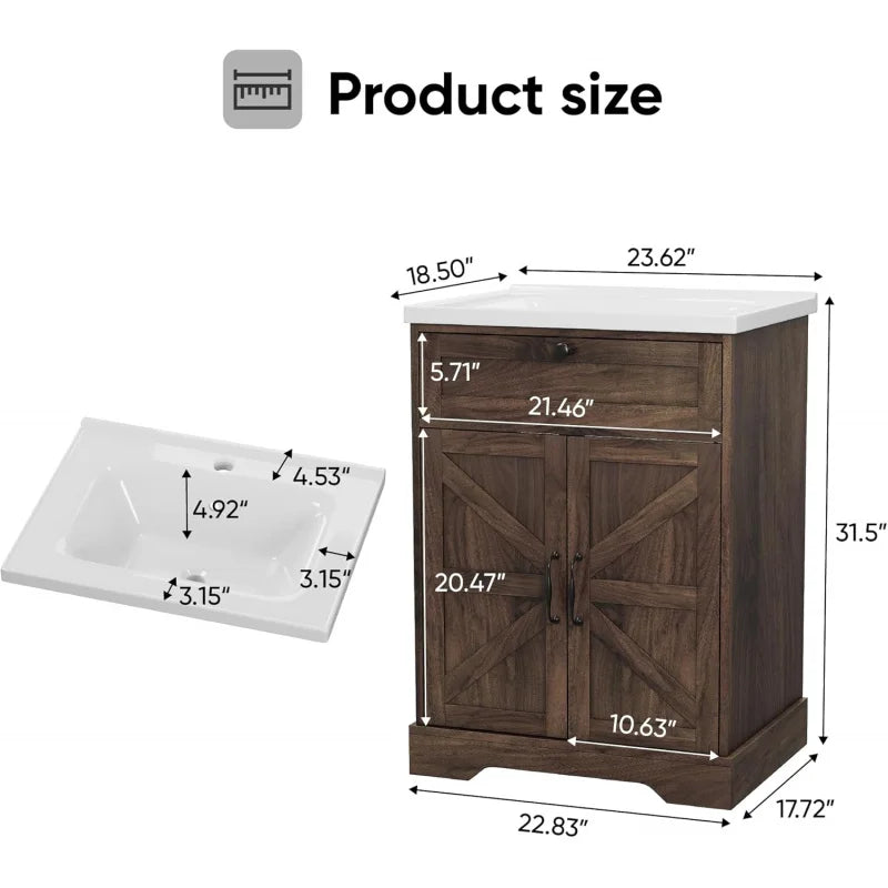 23.6" Rustic Vanity with Ceramic Basin