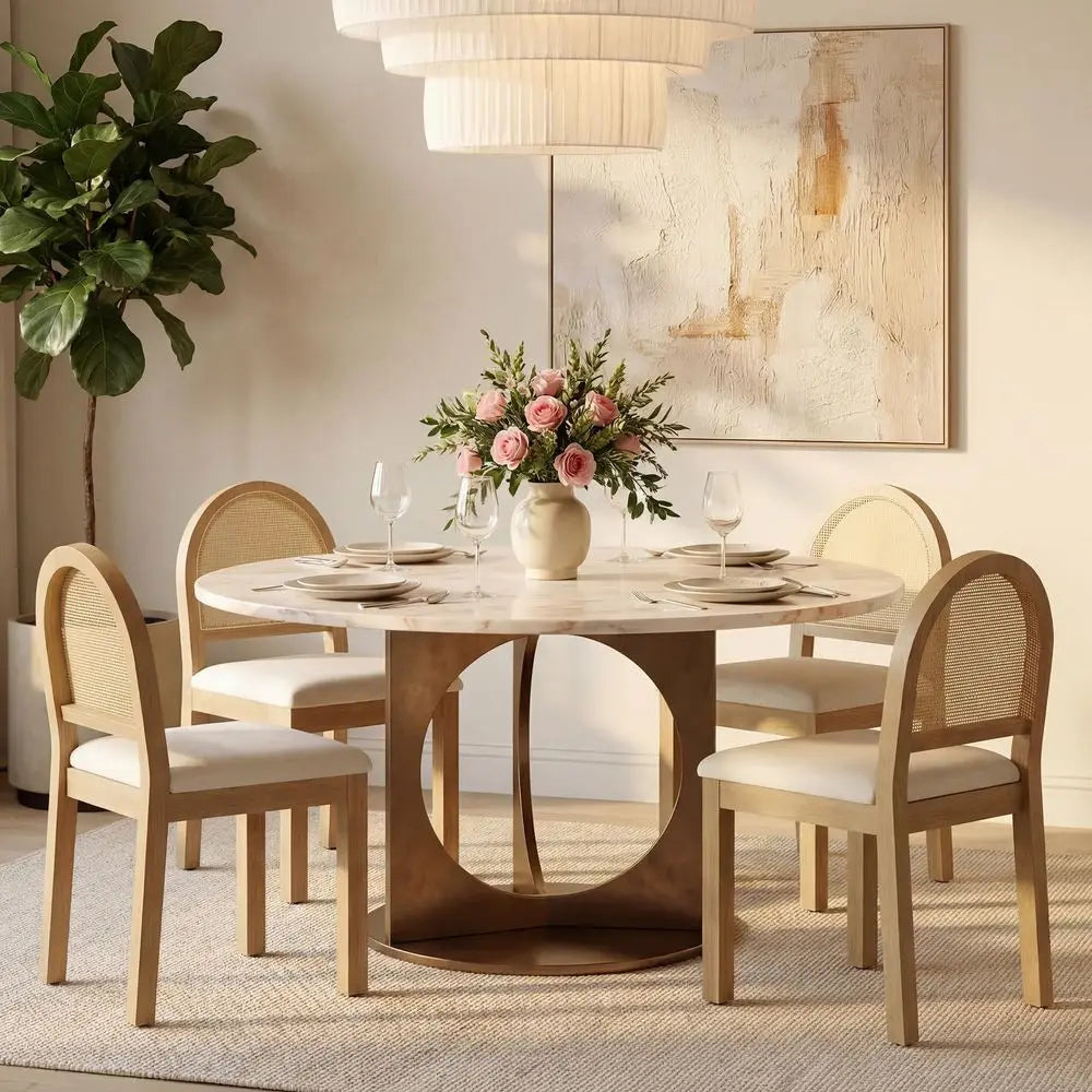 Upholstered Rattan Dining Chairs Set of 4