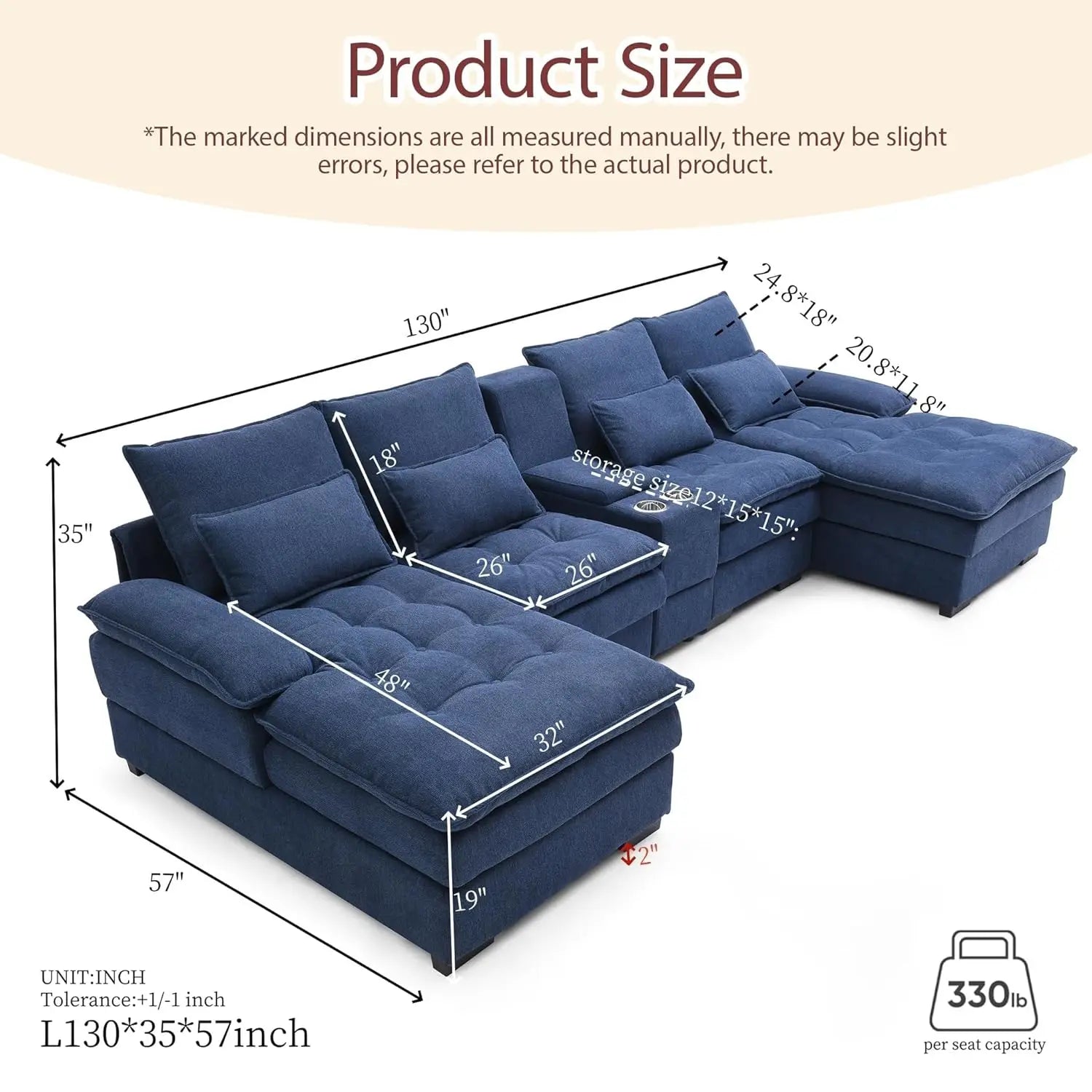 130" Modular Sectional Sofa