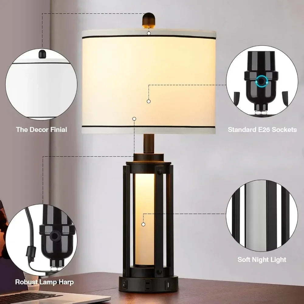 Table Lamps With USB Charging Ports & AC Outlet, set of 2.